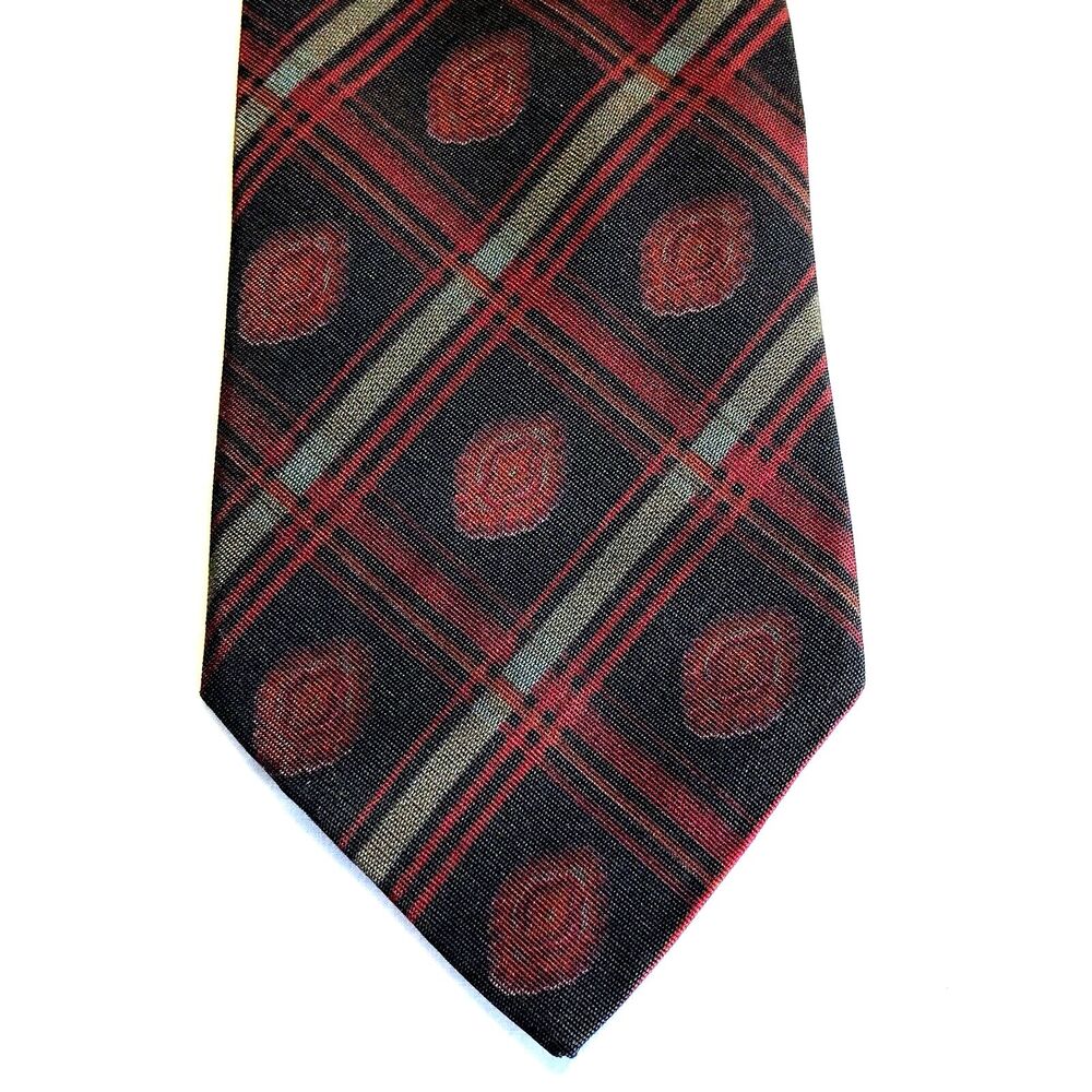 Tango Max Raab Tie Vintage Plaid Cherry Rayon Black Brown Red Vegas Casino Mafia
